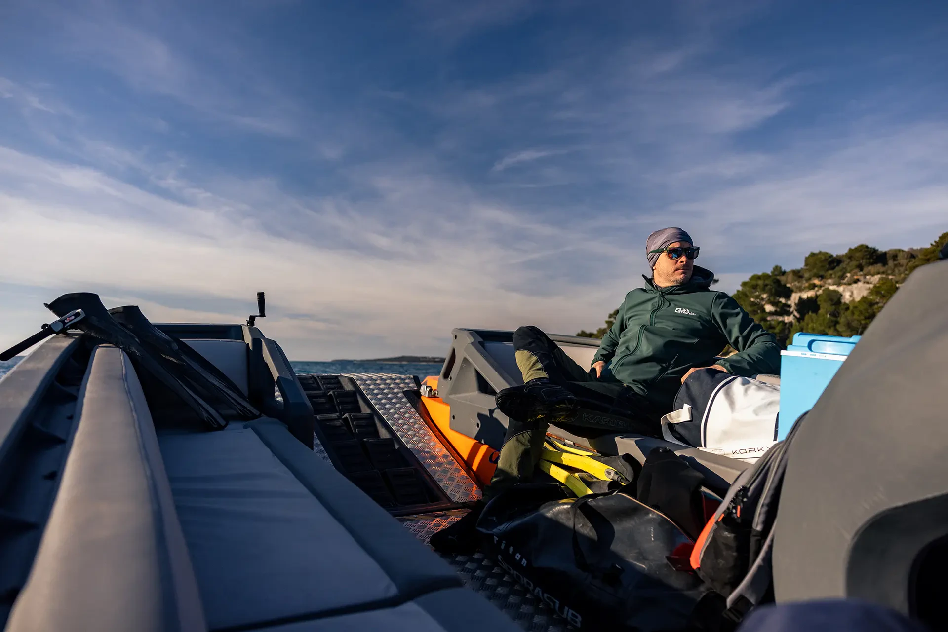Diver relaxing on the Korkyra scuba boat before dive