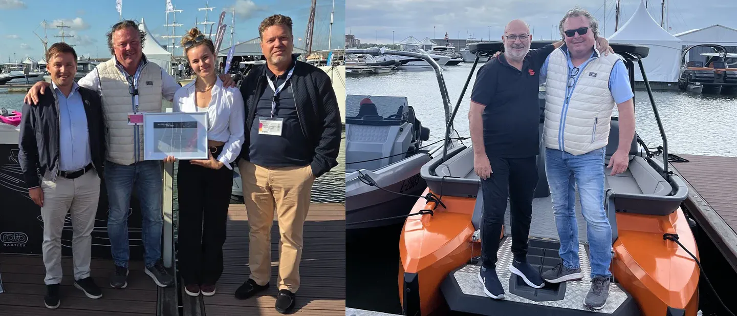 ROTO Nautica Benelux team standing together with corporate representatives from Slovenia.